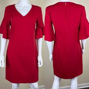 Trina Turk Women Size 4 Red Rock Tulip 3/4 Sleeves Shift Mini Dress Office Party